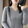 Women's Cashmere-Blend V-Neck Knit Sweater Pullover - Loose Fit Autumn Winter Office Top