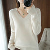 Women's V-Neck Cashmere-Blend Pullover Sweater - Loose Knit Jumper for Autumn/Winter, Casual Office
