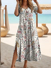 Plus Size V-Neck Butterfly Print Dress - Short Sleeve Split Hem Summer Beach Dress