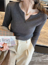 Autumn Winter Women's Rib Knit V-Neck Stripe Pullover Sweater Y2K Long Sleeve Casual