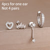 4-Piece 8mm Gold-Tone Stainless Steel Huggie Hoop Earrings Set with Cubic Zirconia Flower Studs