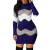 Women's Patchwork Rib Knit Turtleneck Sweater Mini Dress Long Sleeve Warm Casual A-Line