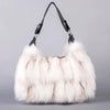 Real Silver Fox Fur Shoulder Bag Women's Fashion Handbag Messenger Purse