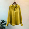 Women's Satin Button-Front Blouse — Korean Long Sleeve Casual Office Top, Slim Fit