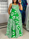 Plus Size 5XL Bohemian Printed Maxi Dress Sleeveless Summer Beach Party Sundress