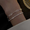 Adjustable 18K Gold-Plated Bracelet with Square Zircon and Rhinestones, Heart Chain for Women