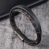 Men's Black Genuine Leather Double-Layer Braided Bracelet with Stainless Steel Accent – Sizes 18.5/20.5/22 cm (7.3/8.1/8.7 in)