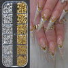 12-Grid Box 3D Nail Art Beads & Rhinestones - Colorful Pearls, Stars, Moons & Gold Slices for DIY Manicure