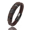 Vintage Multilayer Brown Leather and Stainless Steel Men's Beaded Bracelet 18.5/20.5/22 cm (7.3/8.1/8.7 in)