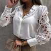 Women’s Lace V-Neck Pullover Blouse Long Sleeve Casual Shirt, Regular Fit with Tatting Trim - Spring/Summer