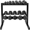 Rubber Hex Dumbbell Set with 2-Tier Steel Storage Rack — Pairs 5–30 lb (2.3–13.6 kg)