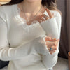 Lace V‑Neck Knitted Pullover Sweater for Women — Soft Spring/Fall Office & Streetwear