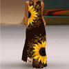 Women's Vintage Printed Boho Maxi Dress - V-Neck Sleeveless A-Line Summer Beach & Party Dress