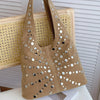 Women's Punk Metal Rivet PU Suede Bucket Shoulder Bag Underarm Tote Motorcycle Chic