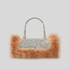 Ostrich Feather Rhinestone Evening Bag – Faux Fur Tassel Crossbody Baguette Purse, Glitter Party Clutch (23 x 5 x 10 cm / 9.1 x 2.0 x 3.9 in)