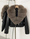 ZMEENNA Women's Faux Leather Moto Jacket with Detachable Faux Fur Collar - Short Warm Winter Coat