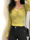 Women's V-Neck Knit Pullover Sweater - Solid Long Sleeve Autumn Winter Top