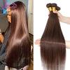 Brown #4 Brazilian Remy Human Hair Bundles - Bone Straight Weave, 18-30 in (45-76 cm) - 1 or 3 Pack, Machine Double Weft