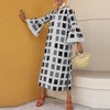 Printed V-Neck Long Sleeve Maxi Shirt Dress - Casual Street Style Women's Ankle-Length Loose Dress