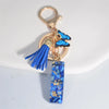 Blue Glazed Stone A to Z Initial Keychain with Butterfly Tassel – 55mm (2.17 in) Resin Alphabet Charm for Women, Car & Bag
