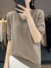 Women’s V-Neck Merino Wool Half-Sleeve Pullover – Lightweight Spring/Summer Knit Top