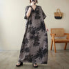 Women's Cotton-Linen Ankle-Length Floral Maxi Dress, Vintage Harajuku O-Neck Short Sleeve Beach & Streetwear