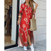 Boho Printed Long Sleeve Shirt Maxi Dress — A-Line Ankle-Length with Single-Breasted Buttons