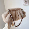Pleated Faux Fur Shoulder Hobo Bag for Women - Plush Winter Luxury Handbag