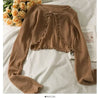 Women's Lace-Up Bow Crop Cardigan - V-Neck Knit Long Sleeve Korean Aesthetic Top