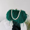 Luxy Moon Faux Fur Evening Bag with Pearl Chain and Long Tassel Plush Shoulder Tote Wedding Handbag
