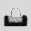 Ostrich Feather Rhinestone Evening Bag – Faux Fur Tassel Crossbody Baguette Purse, Glitter Party Clutch (23 x 5 x 10 cm / 9.1 x 2.0 x 3.9 in)