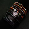 10-Pack Khaki & Black Woven Leather Wrap Bracelets - Handmade Adjustable Unisex