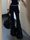 High Street High-Waist Flared Jeans Women's Black Retro Harajuku K-pop Slim Vintage Denim