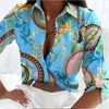 Women's Long Sleeve Lapel Slim Printed Blouse - Casual Office Chic Multicolor