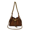 Biker Rhombus Chain Bucket Bag - Retro Faux Suede Crossbody Shoulder Bag for Women