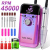 45000 RPM Rechargeable Portable Nail Drill - Low-Noise Electric Manicure File for Salon & Home