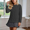 Women’s Winter Cable Knit Chiffon-Splice Round Neck Mini Dress – Casual Slim Fit