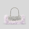 Ostrich Feather Rhinestone Evening Bag – Faux Fur Tassel Crossbody Baguette Purse, Glitter Party Clutch (23 x 5 x 10 cm / 9.1 x 2.0 x 3.9 in)