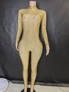 Sparkly Long Sleeve Crystal Romper Bodysuit - Bodycon One-Piece Jumpsuit for Pole Dance Stage Performance & Women's Party