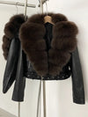 ZMEENNA Women's Faux Leather Moto Jacket with Detachable Faux Fur Collar - Short Warm Winter Coat