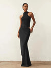 JULISSA MO Satin Hollow-Out Maxi Dress – Sleeveless High-Waist Black Evening & Party Gown