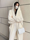 White Long Knit Cardigan for Women – Fluffy Long-Sleeve Korean-Style Vintage Sweater Coat