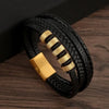 Men's Multi-Layer Woven Leather Bracelet with Alloy Magnetic Buckle - Punk Style, 19/21/23 cm (7.5/8.3/9.1 in)