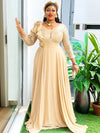 Women's Long Sleeve Chiffon Sequin A-Line Dashiki Abaya Gown — Ankle-Length Wedding & Party Dress