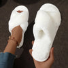 Women's Cross Furry Slide Slippers - Warm Fluffy Open-Toe Indoor Non-Slip Low Heel (1–3 cm / 0.4–1.2 in)
