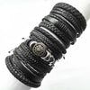 10-Pack Adjustable Black Woven Wrap Leather Bracelets – Handmade Unisex Rope Chain Lace-Up