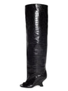 Women's Peep Toe Knee-High Boots Slip-On, Thick High Heels with Statement Heel, Microfiber Upper — Large Sizes