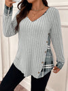 Plus Size Color Block V-Neck Long Sleeve Pullover Sweater – Warm Knit Top (1XL–4XL)