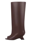 Women's Peep Toe Knee-High Boots Slip-On, Thick High Heels with Statement Heel, Microfiber Upper — Large Sizes