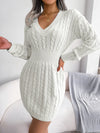 VigoCasey V-Neck Long Sleeve Knit Dress – Women's Autumn/Winter Solid Bodycon A-Line Ankle-Length